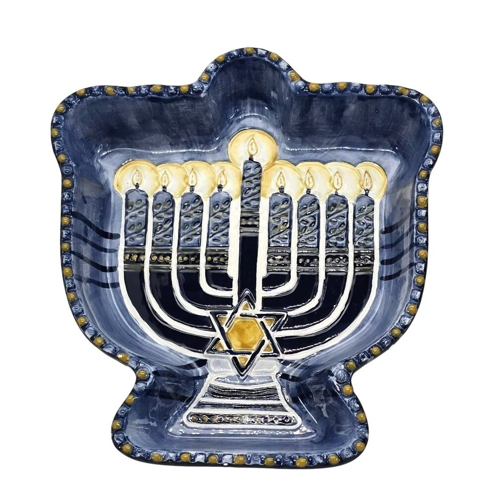 Menorah Dish By Annette Vacher Festival Of Lights Design Blue & Gold JE201